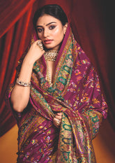 Wine Tussar Silk Paisley Print Saree-4482